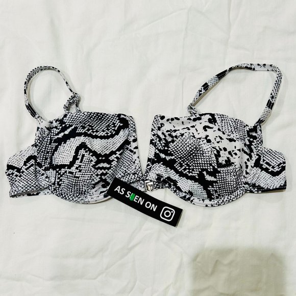 WHITE/BLACK STRAPLESS SNAKESKIN BIKINI TOP - Picture 1 of 2